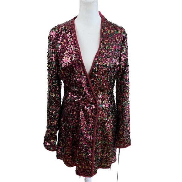 NWT PrettyLittleThing Multicolor Sequin Blazer Dress – Burgundy Pink & Gold - Picture 1 of 9